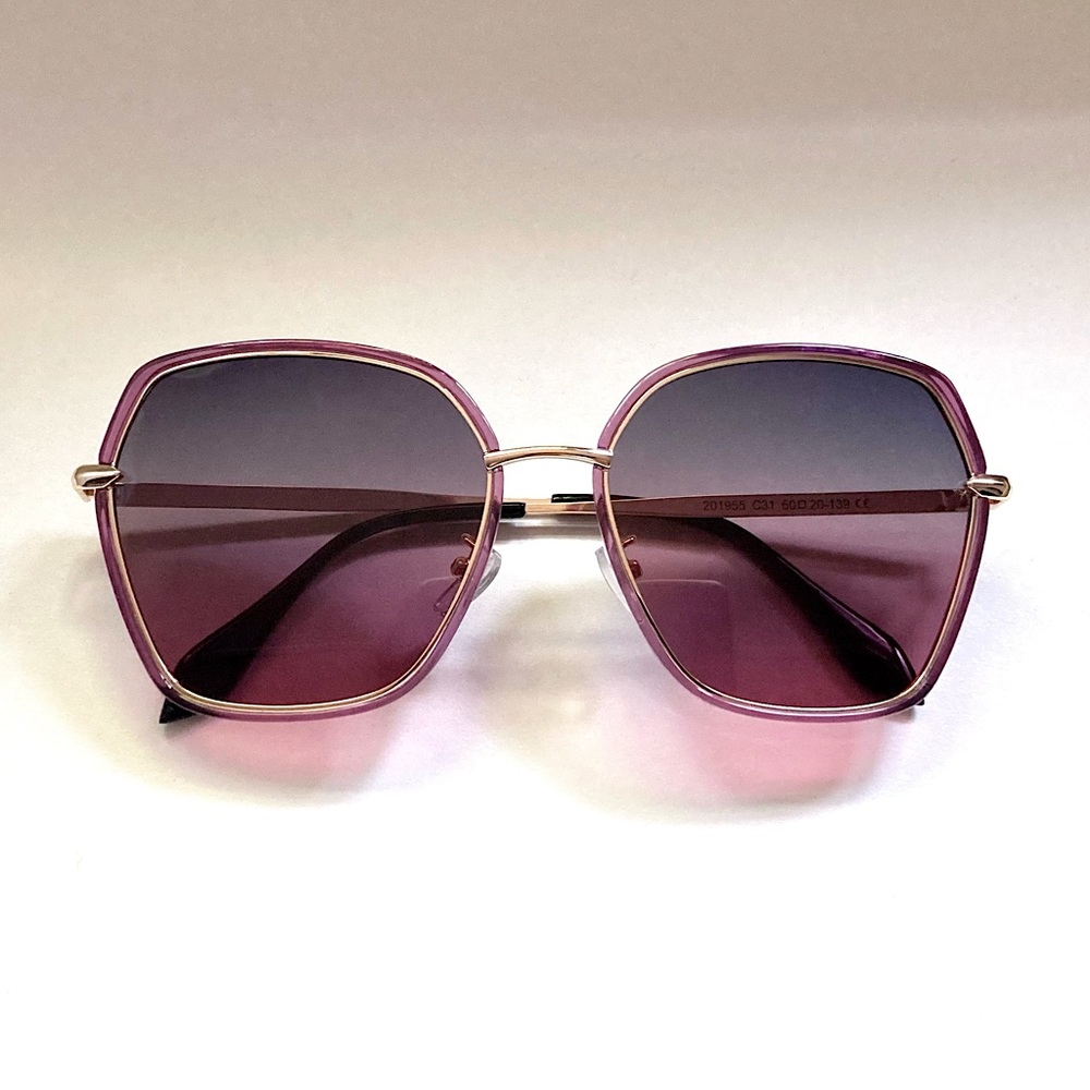 REBSUN C31 OVERSIZED RETRO POLARIZED PURPLE PC+METAL SUNGLASSES | GREY/PINK TINT